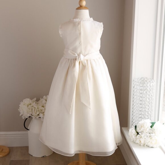 Ivory Silk Organdy & Cotton Linen Dress Flower Girl Special Occasion Size 6x/7 - Picture 6 of 7